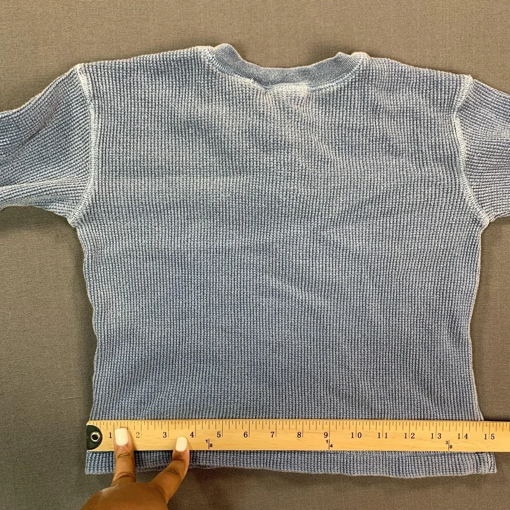 Gap Shirt Kids XS Blue Thermal Henley Long Sleeve Waffle‎ Knit Cotton Casual Top